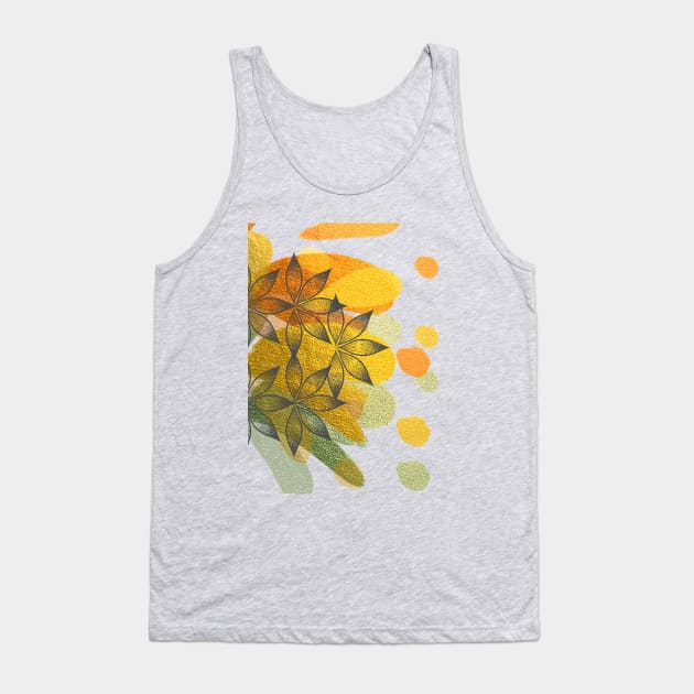 Multicoloured Floral design illustration pattern with gold green orange metallic paint splatter Tank Top by Haze and Jovial